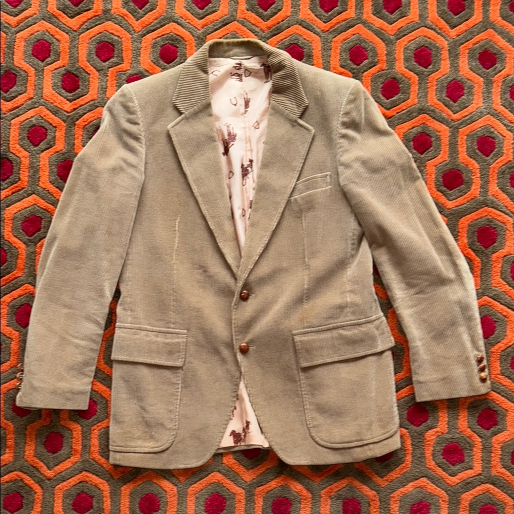 Henley by Tip Top Tan Corduroy Sport Jacket Blazer Patterned Lining Men's sz 40